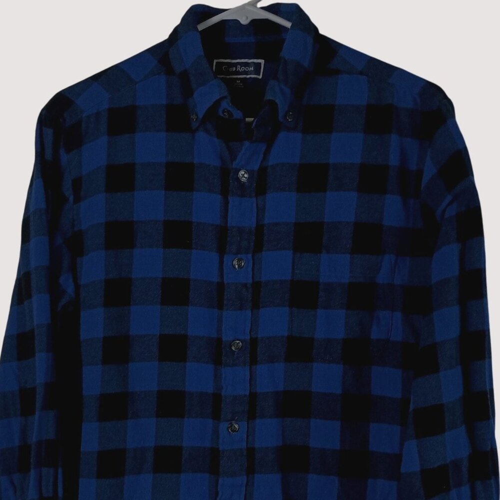 Club Room Buffalo Plaid Flannel Shirt Mens M Blue Black Grunge Cabincore Classic